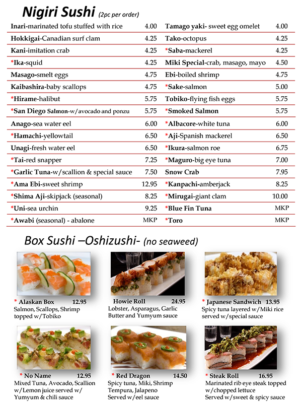 Sushi Menu Page 2 - Osaka Japanese Bistro